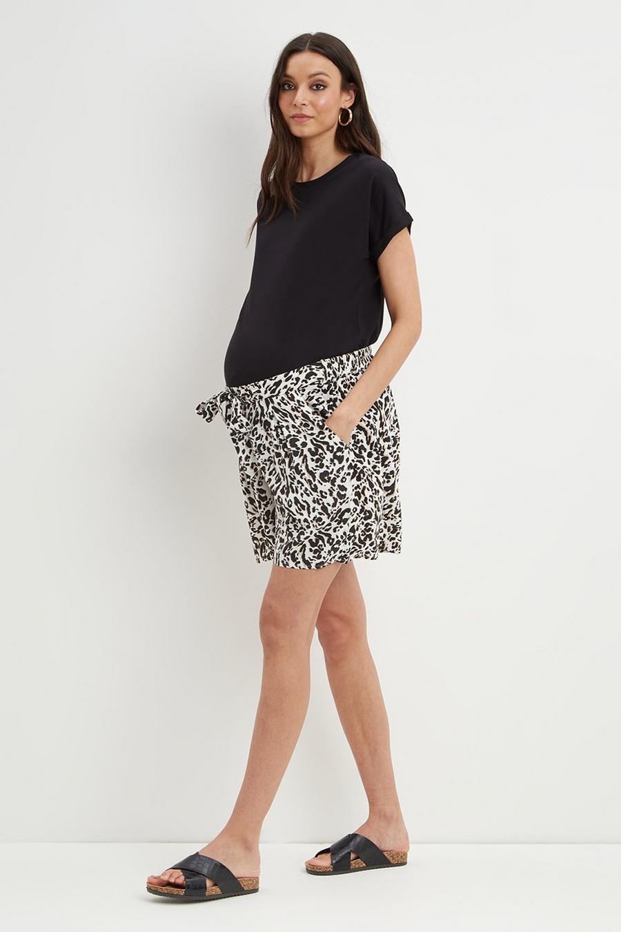 Maternity Leopard Print Waist Tie Shorts