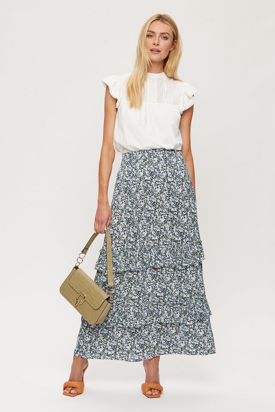 Tall Blue Floral Midi Skirt