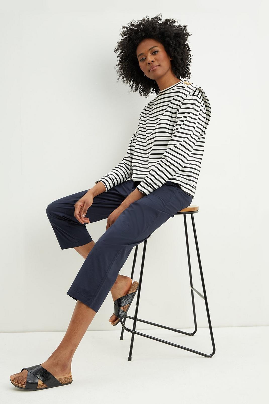 Tall Navy Poplin Crop Trousers image number 1