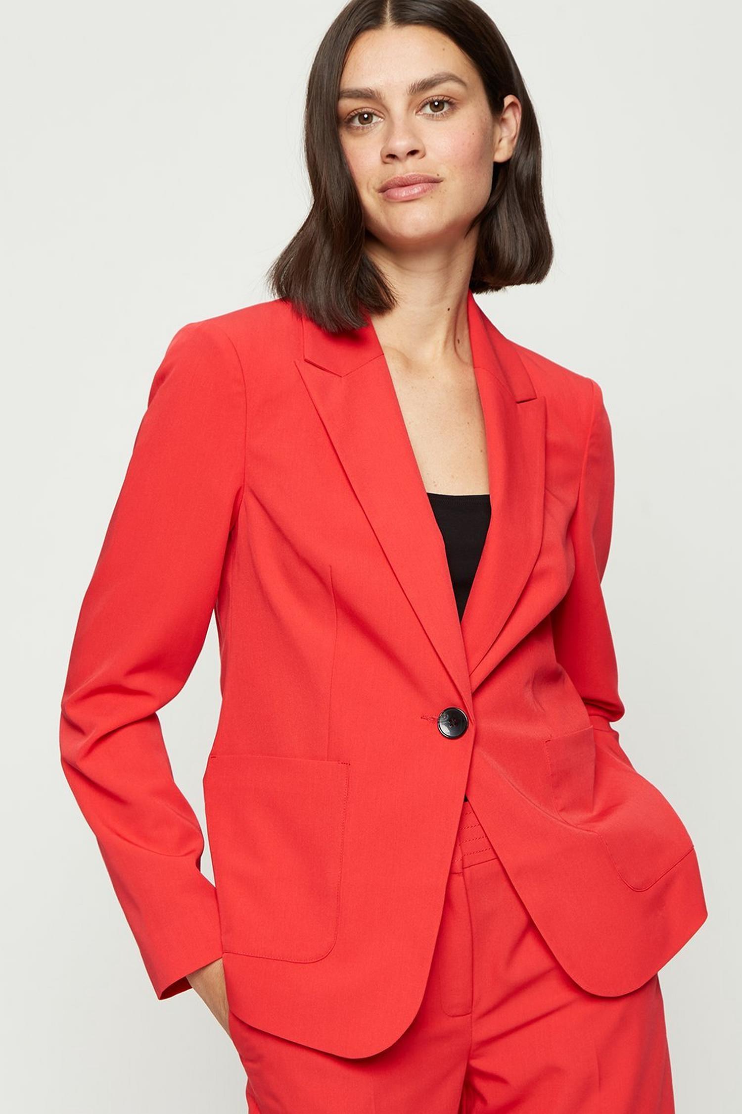 red tailored pants