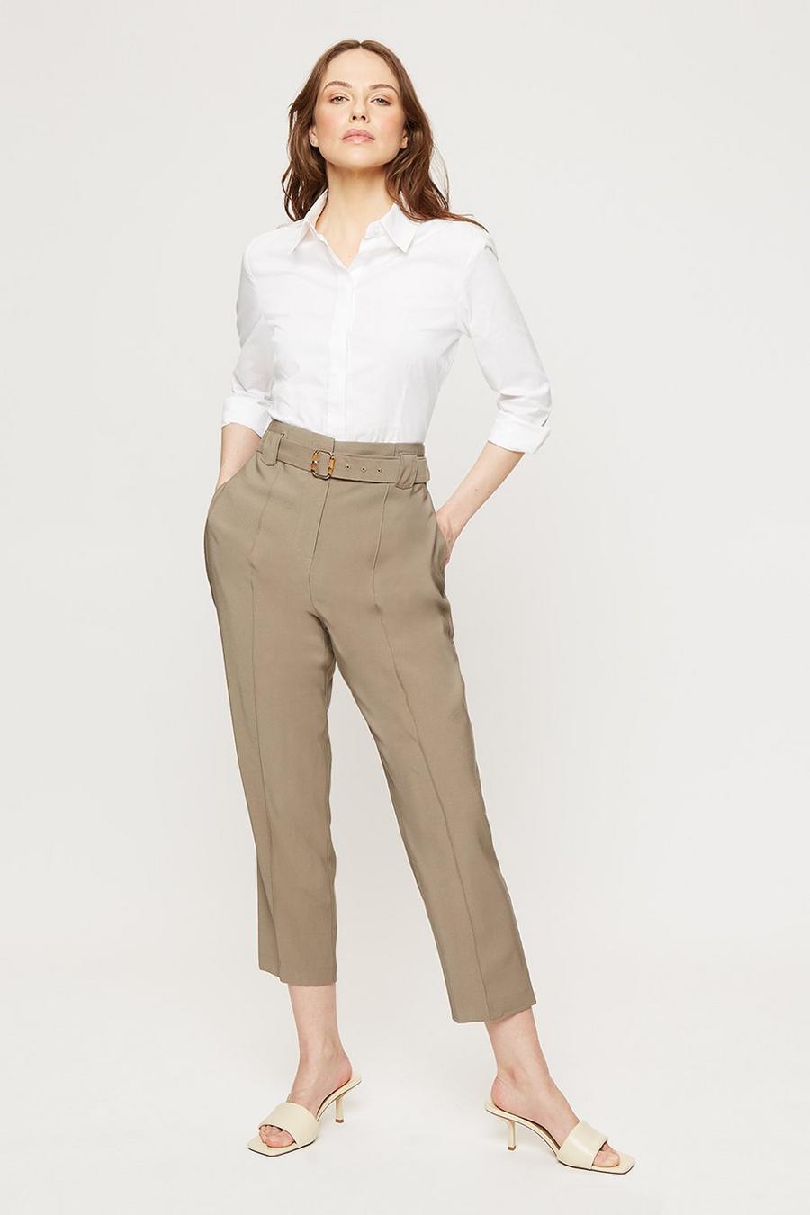Khaki Bamboo Buckle Belted Trousers