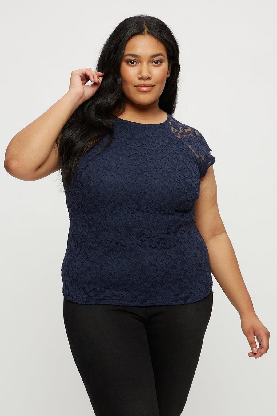 Curve Navy Lace Shell Top 