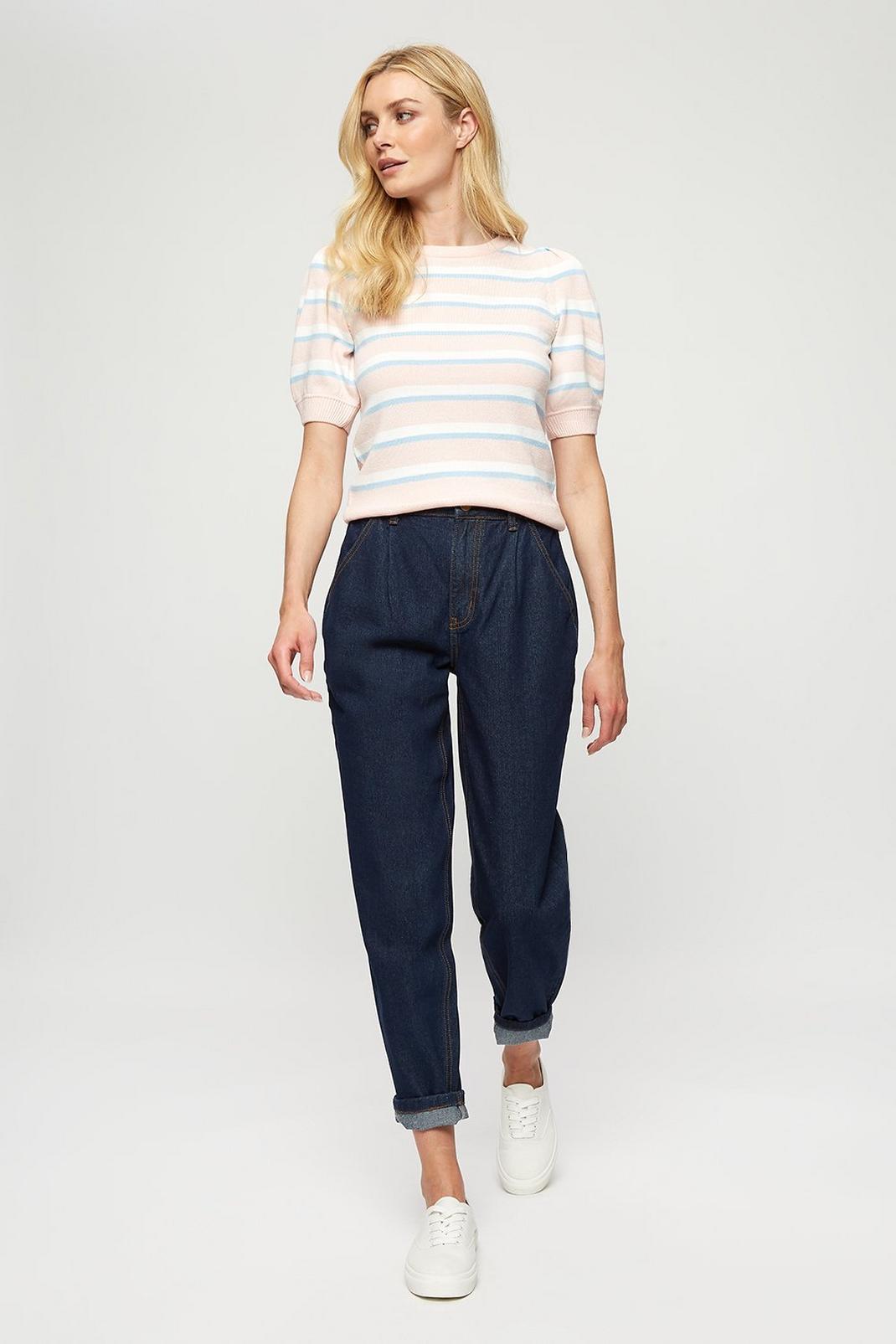 107 Blush Stripe Puff Sleeve Knitted Tee image number 2
