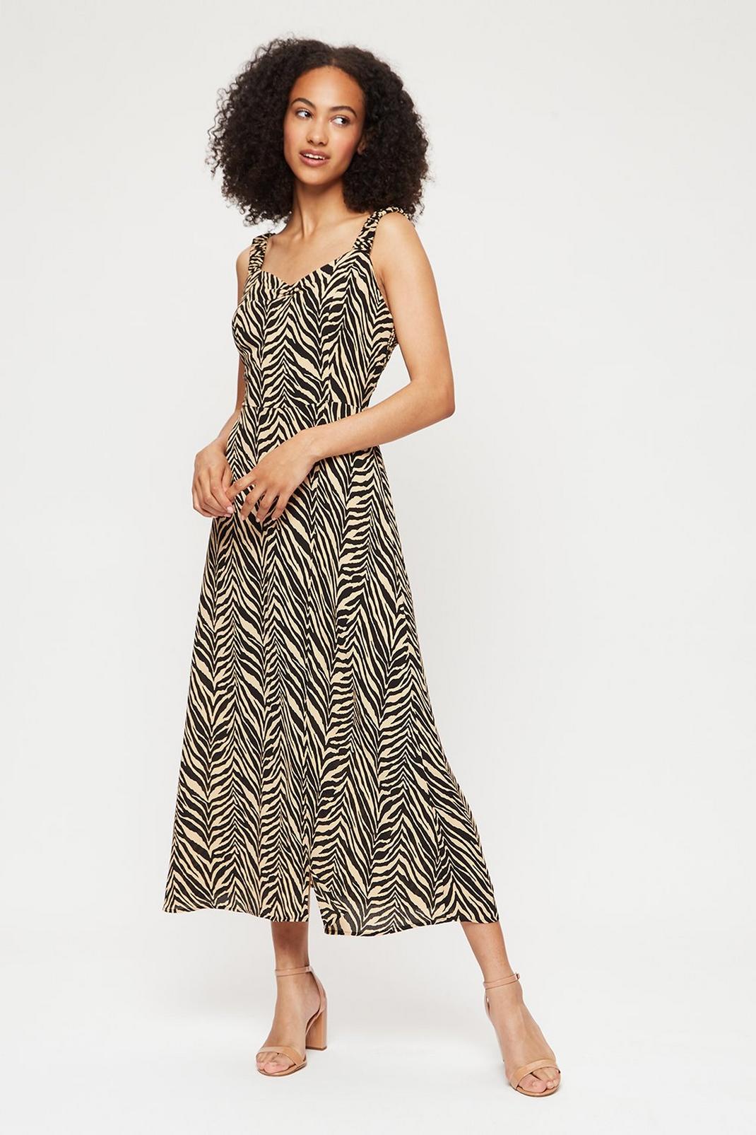809 Tall Zebra Print Strappy Midi Dress image number 1
