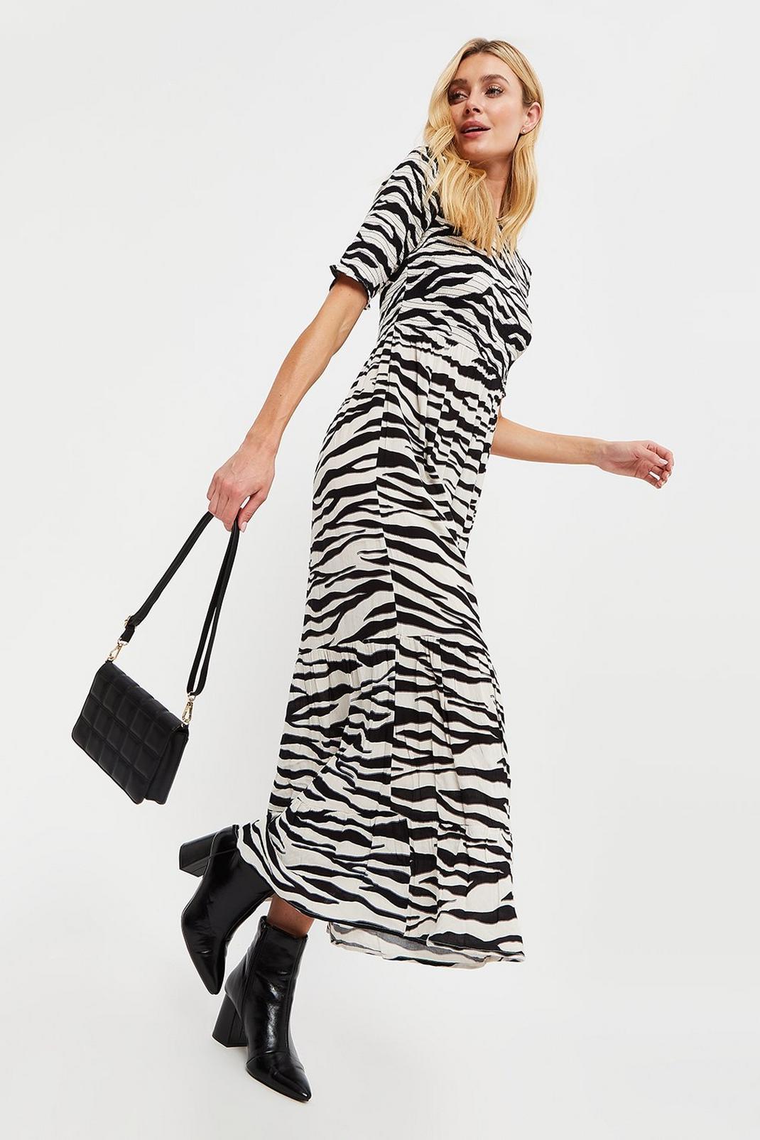 809 Tall Zebra Shirred Top Midi Dress image number 1