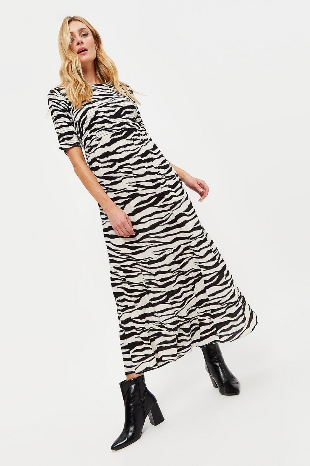 809 Tall Zebra Shirred Top Midi Dress image number 2