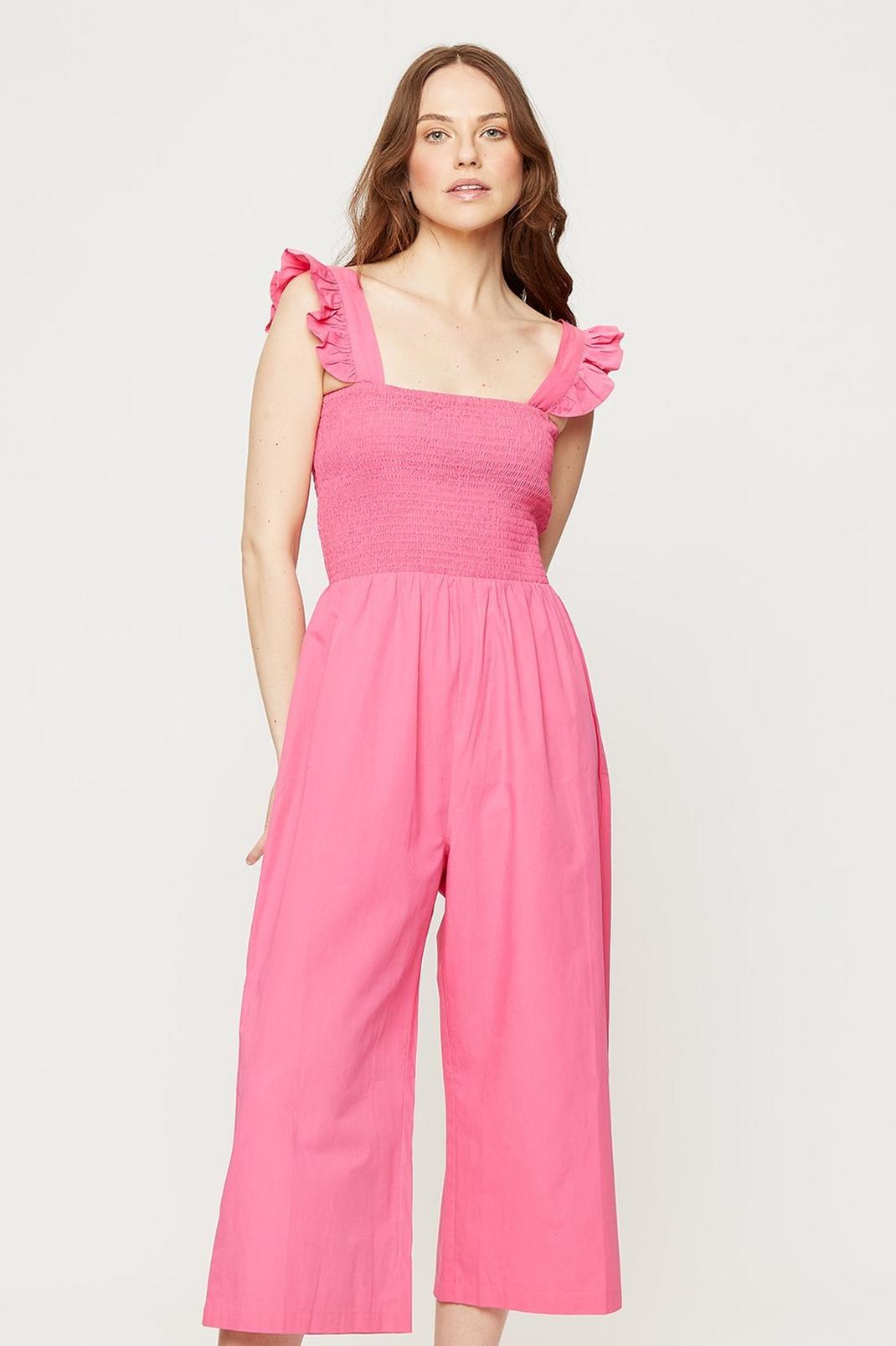 155 Pink Poplin Shirred Jumpsuit  image number 1