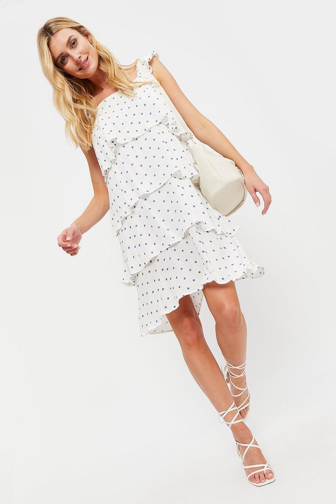 144 Tall White And Blue Mini Spot Tiered Dress image number 2