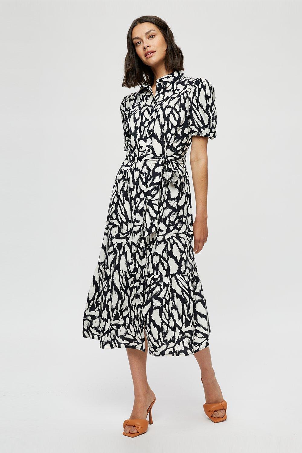 black and white midi shirt dress