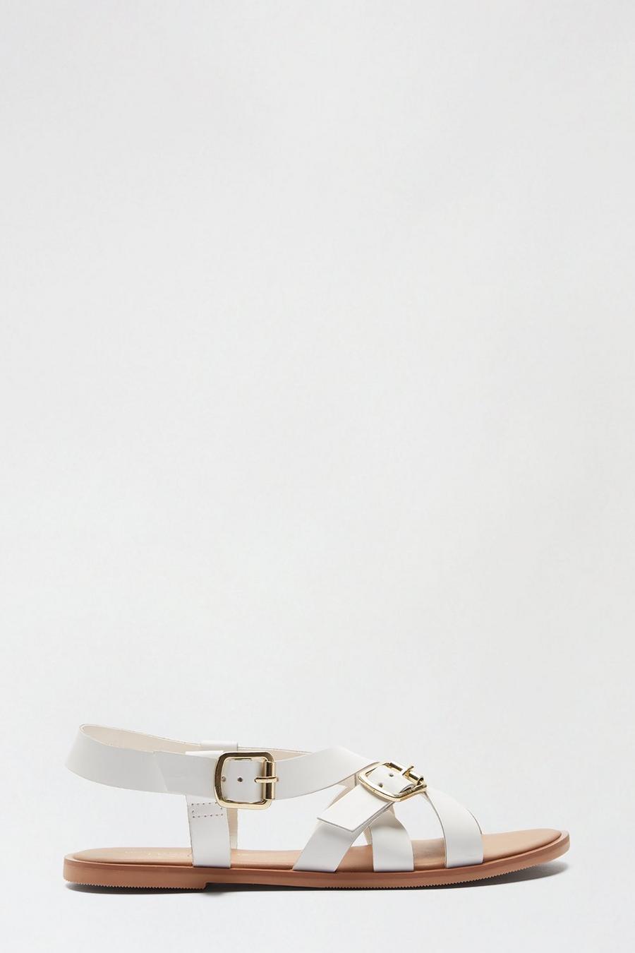Leather White Janie Double Buckle Sandal