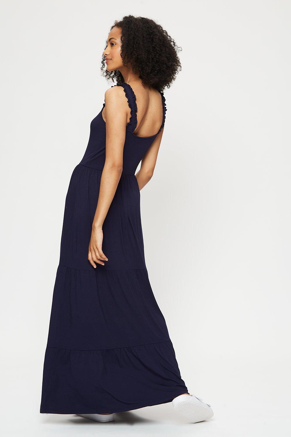 Tall Navy Strappy Tiered Maxi Dress ...
