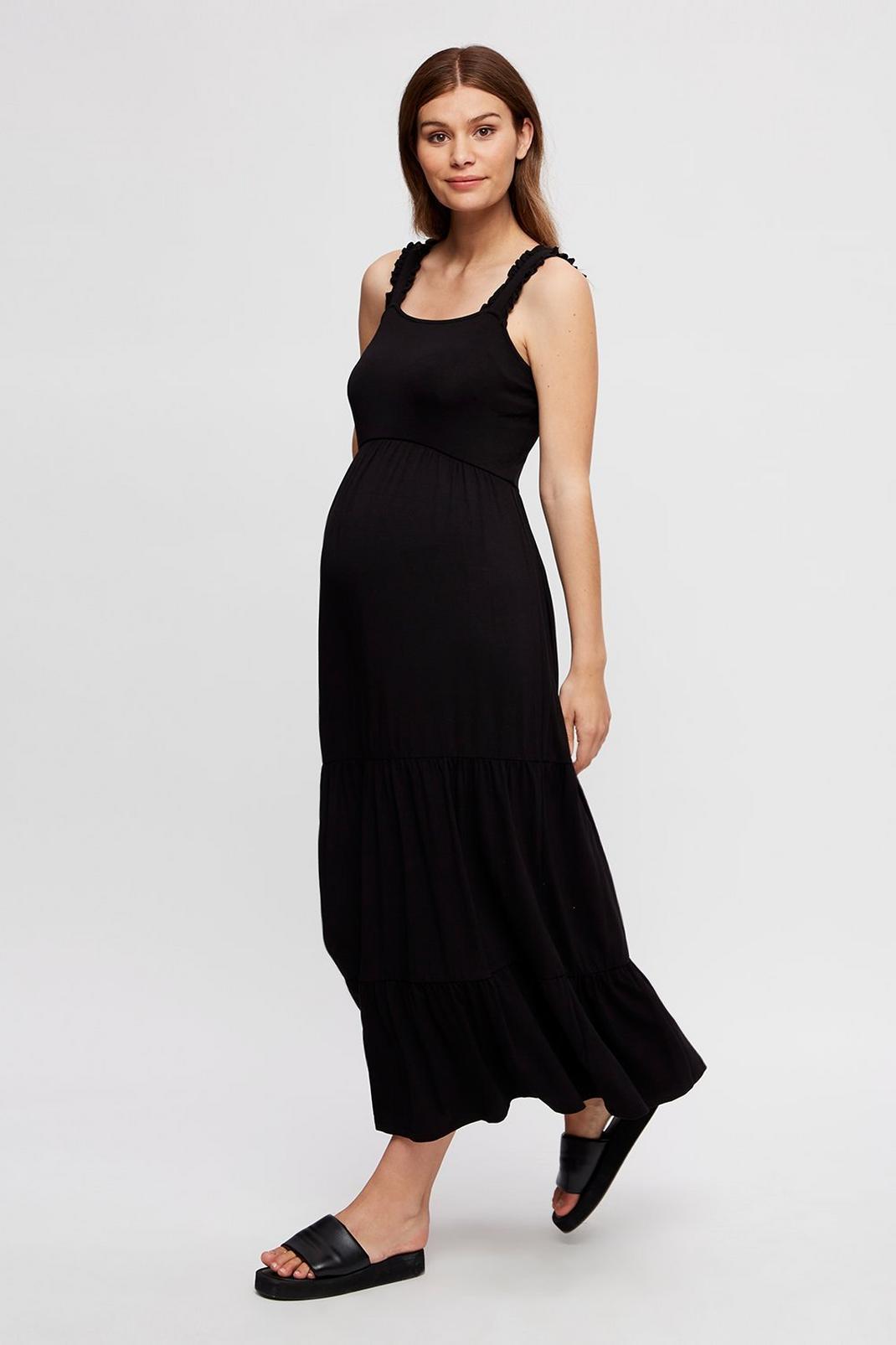 105 Maternity Black Strappy Tiered Maxi Dress image number 2
