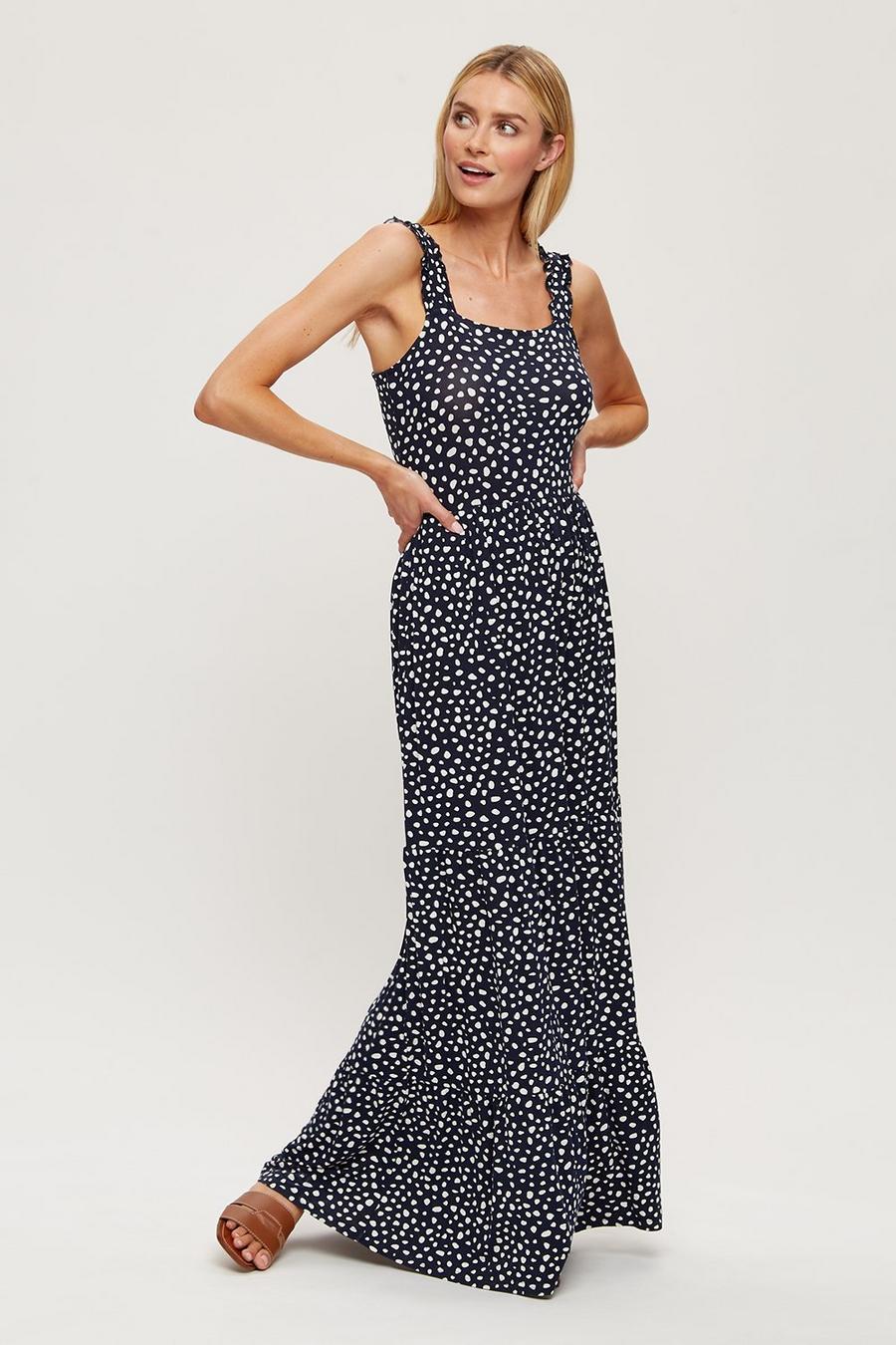 Tall Navy Base Non Spot Strappy Tiered Maxi