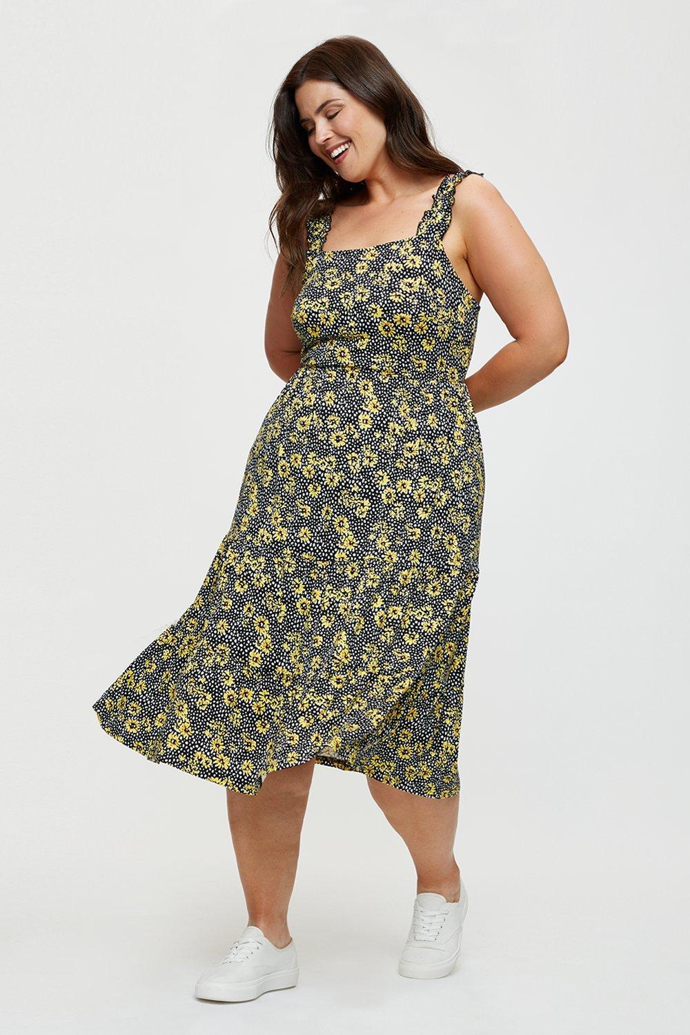 dorothy perkins yellow midi dress