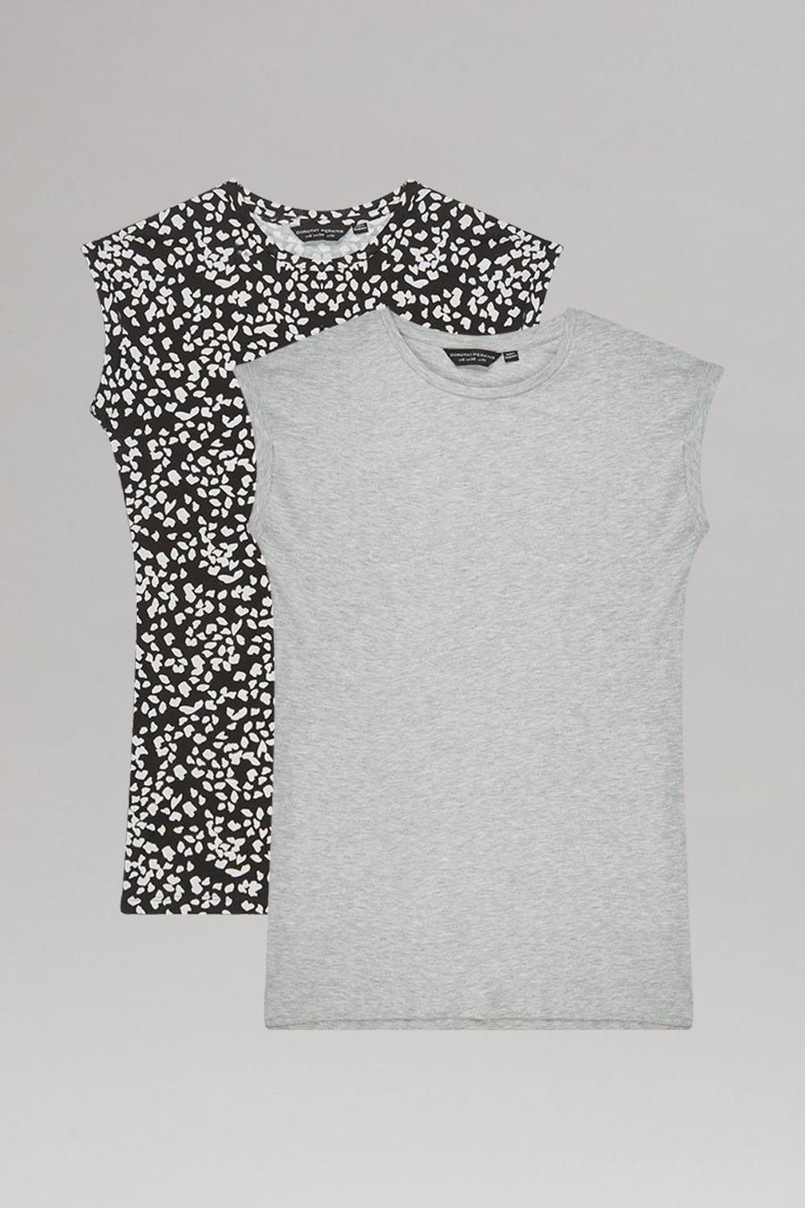2 Pack Longline T-shirt Grey/mono Print