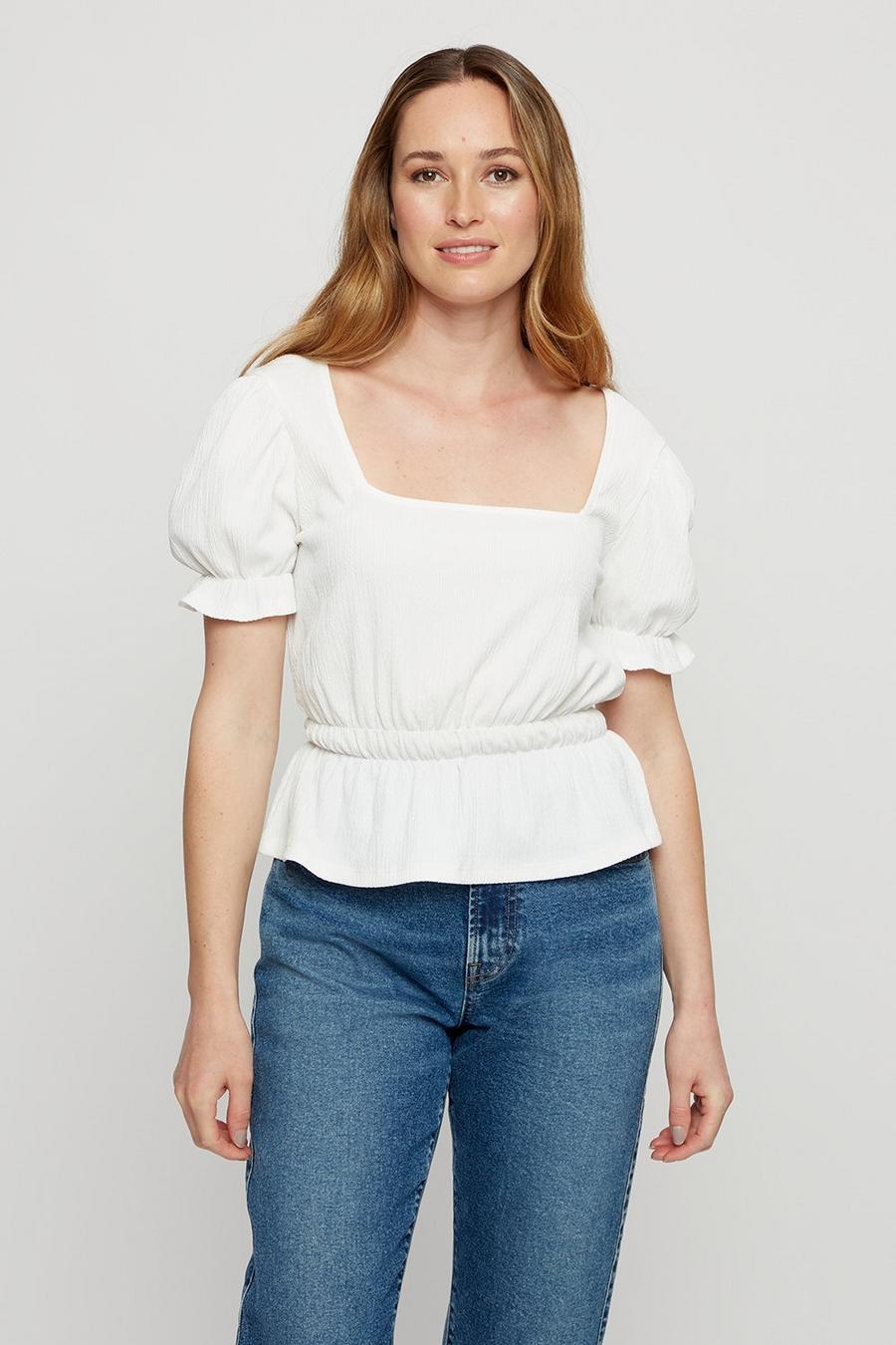 Ivory Puff Sleeve Square Neck Top