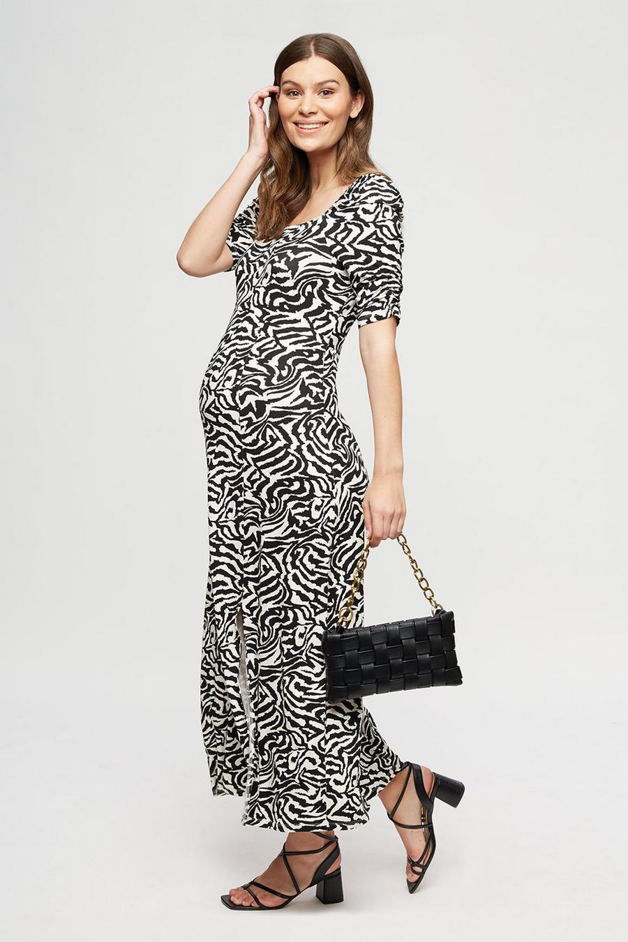 Maternity Zebra Print Short Sleeve Midi Dress