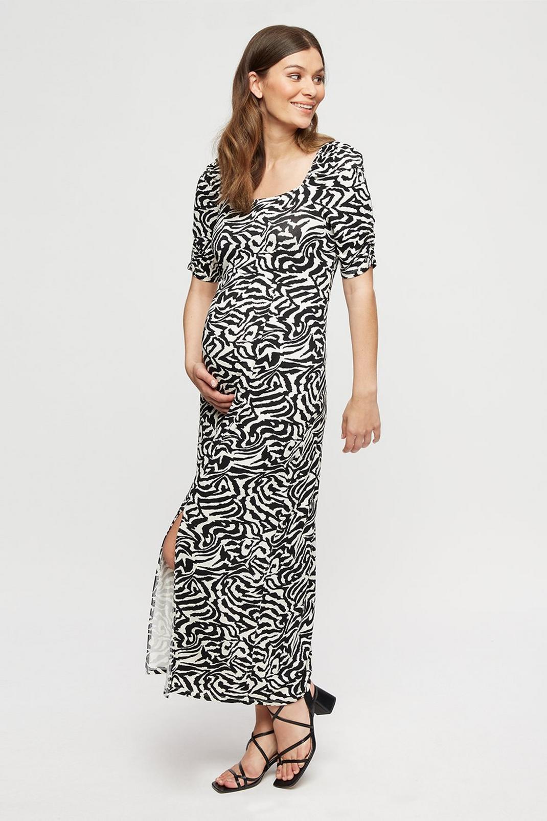 809 Maternity Zebra Print Short Sleeve Midi Dress image number 2