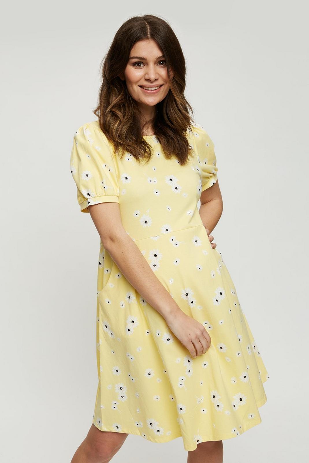 174 Maternity Yellow Floral T-shirt Dress image number 1