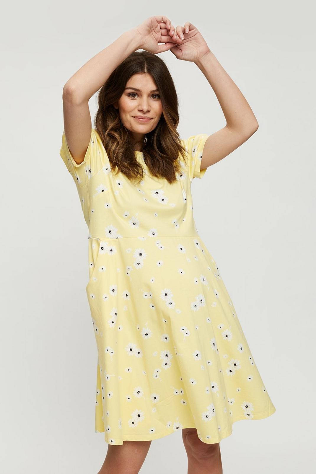 174 Maternity Yellow Floral T-shirt Dress image number 2