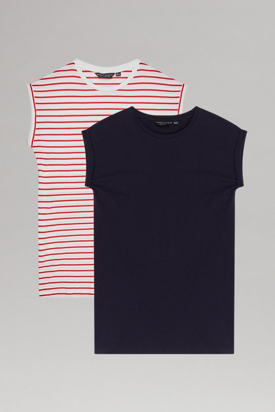 2 Pack Longline T-shirt Navy/red Stripe