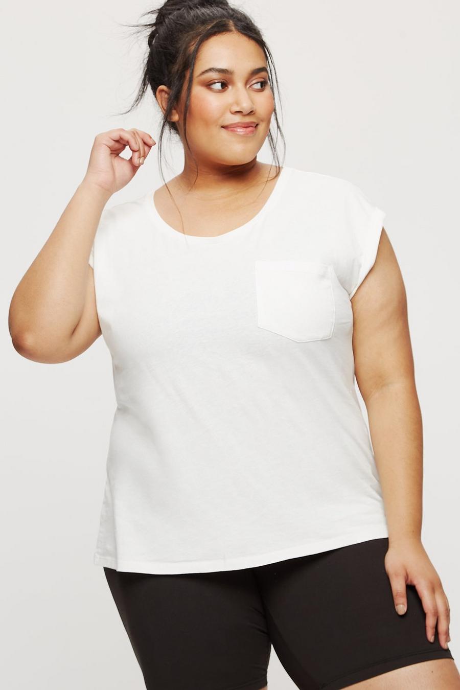 Curve White Roll Sleeve T-shirt