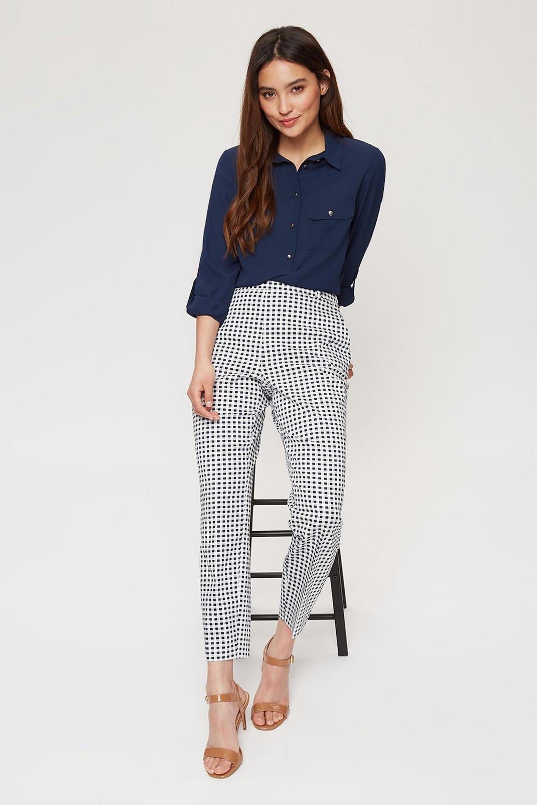 148 Petite Navy Gingham High Waist Trouser image number 1
