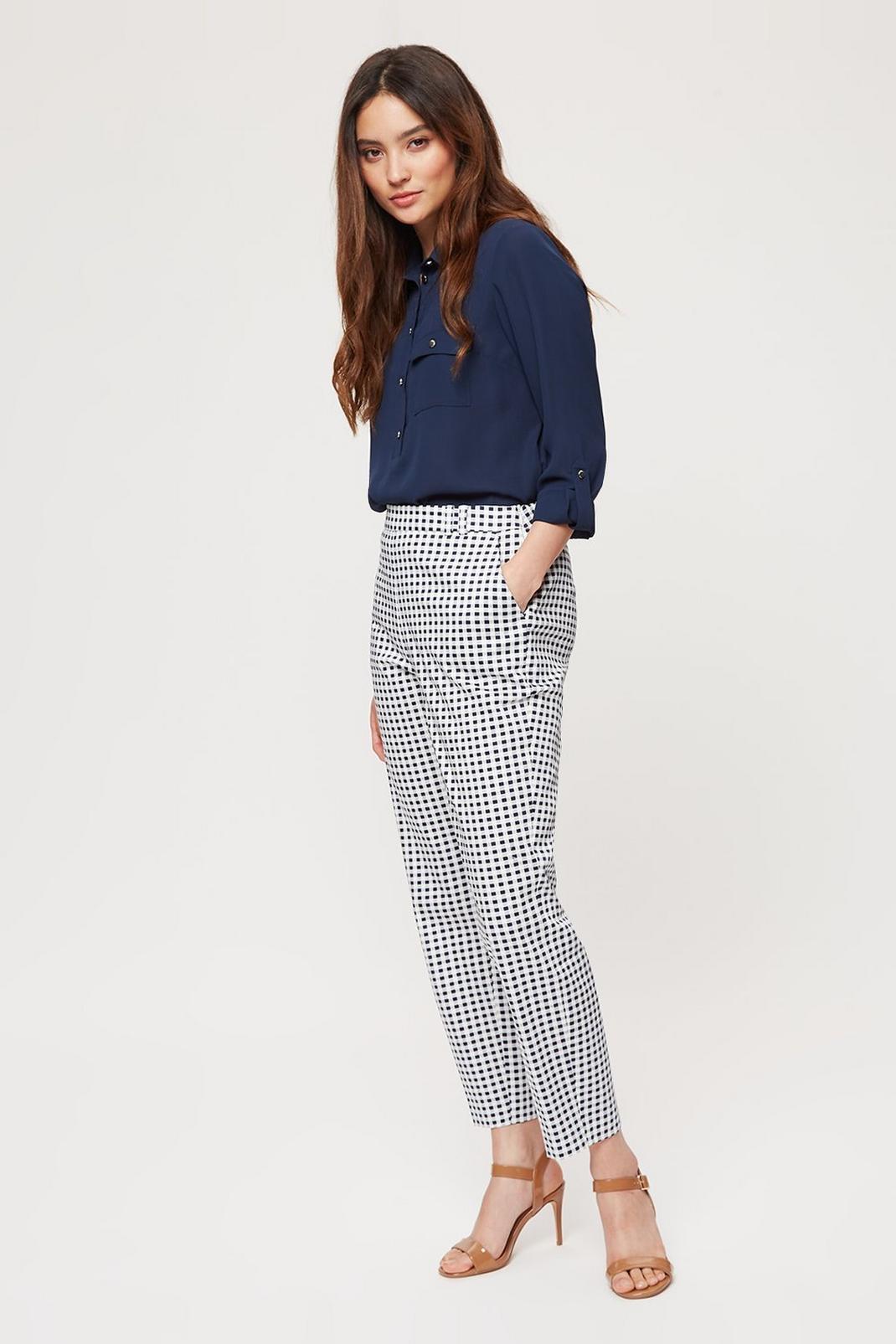 148 Petite Navy Gingham High Waist Trouser image number 2