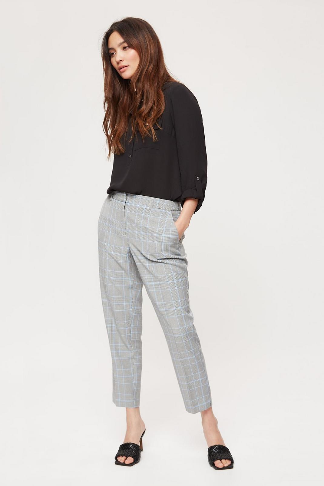 106 Petite Blue Grey Check Ankle Grazer  image number 1