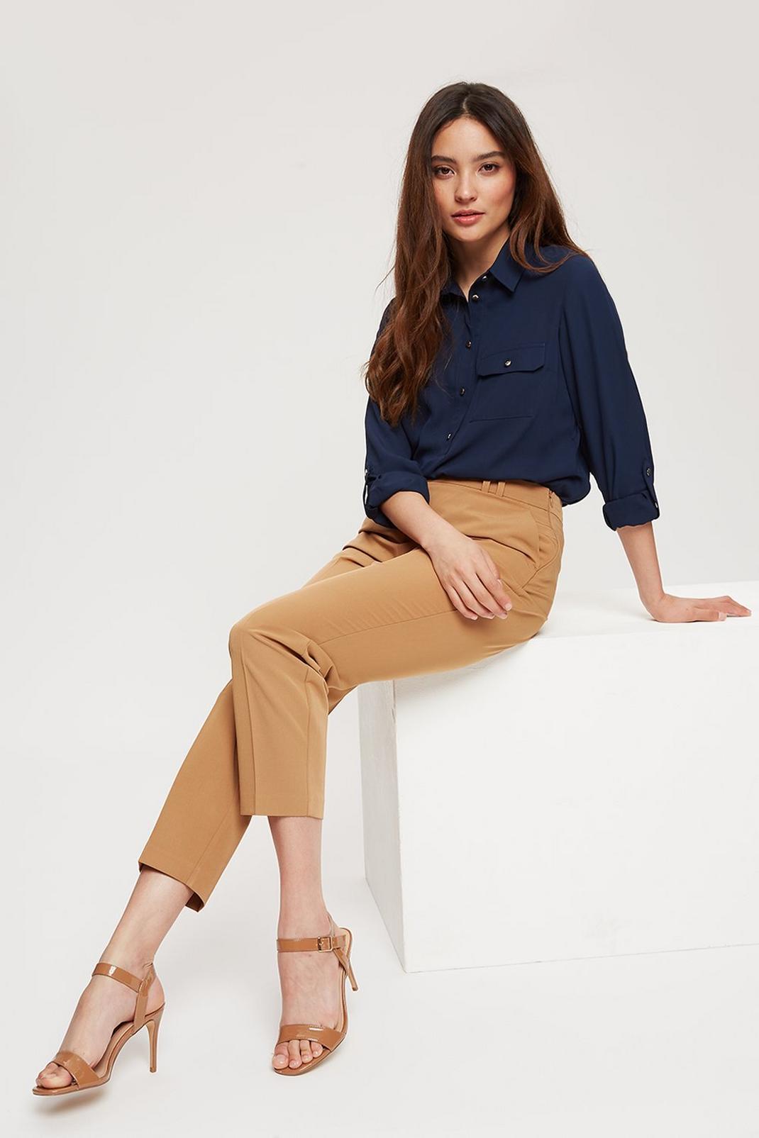 111 Petite Camel High Waisted Tailored Trousers image number 1