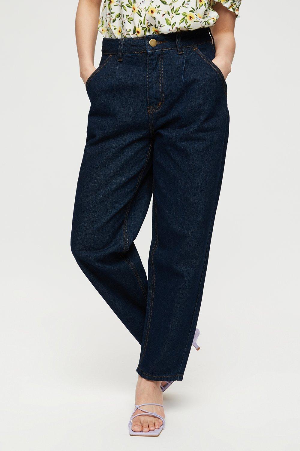 bright indigo mom tapered jeans