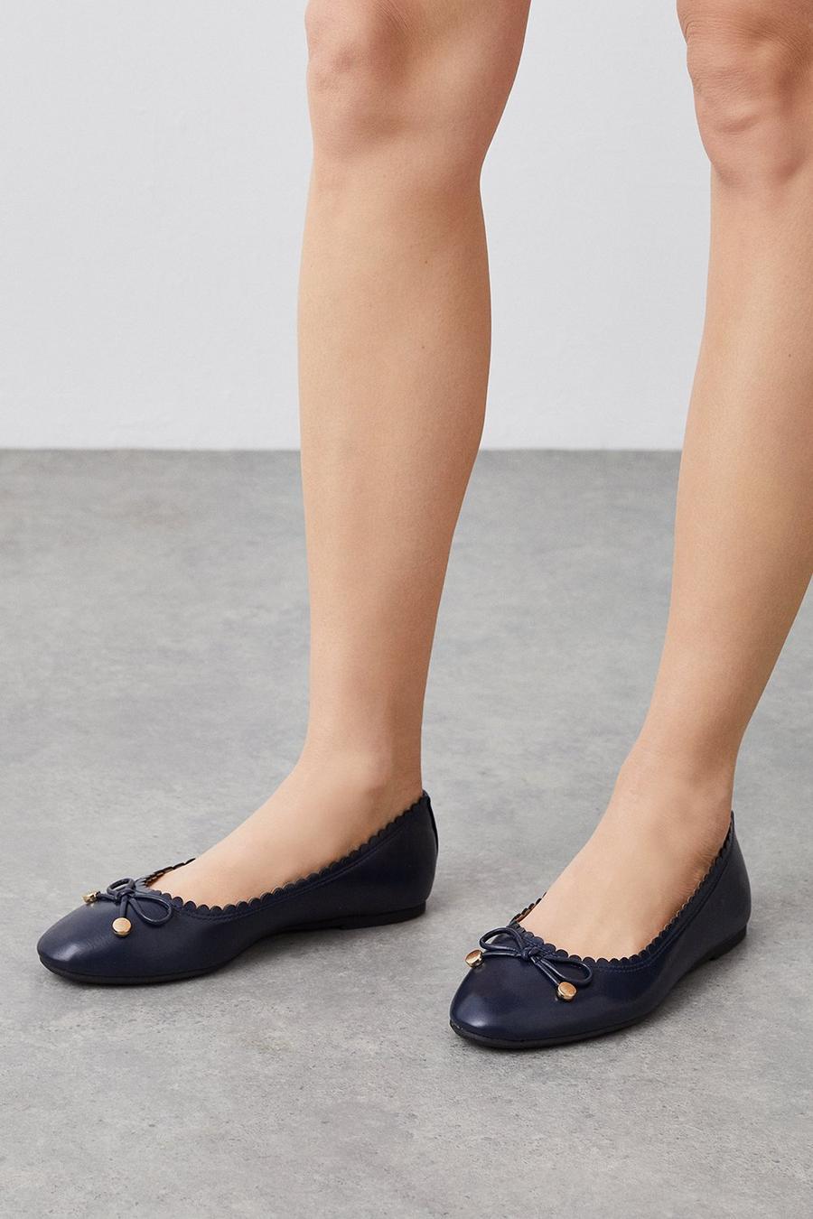 Wide Fit Navy Peace Scallop Bow Ballerina