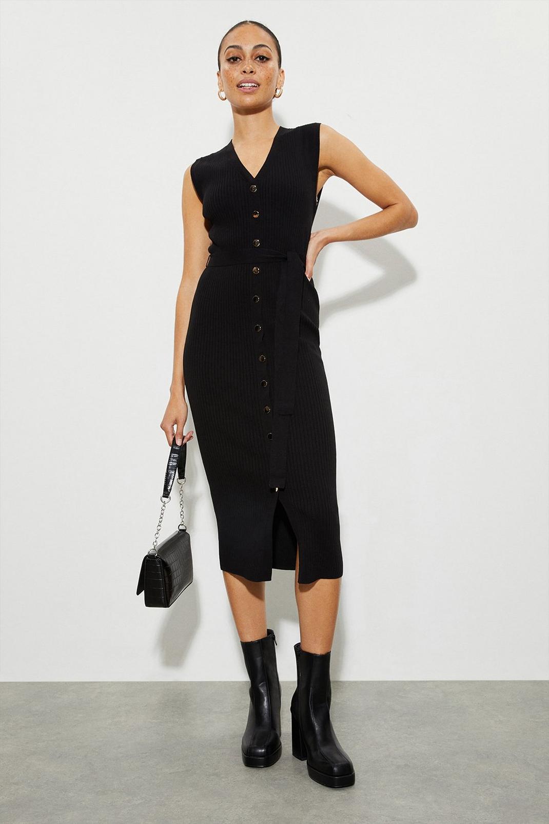 Black Sleeveless Knitted Dress image number 1