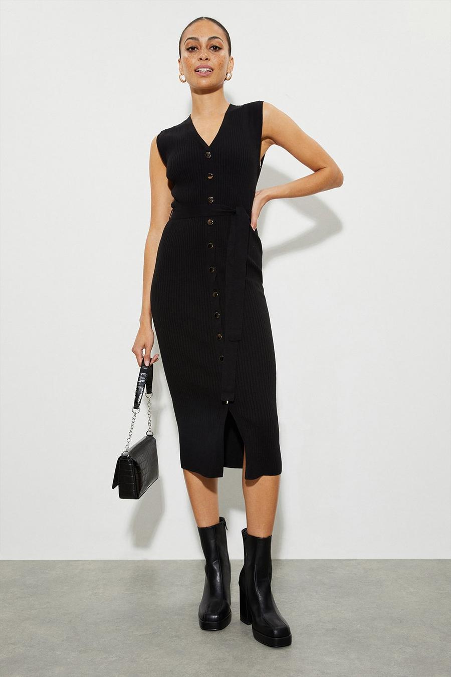 Black Sleeveless Knitted Dress