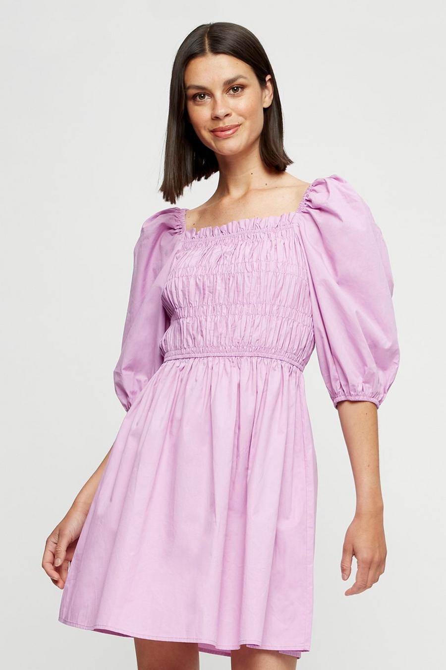 Lilac Shirred Mini Dress