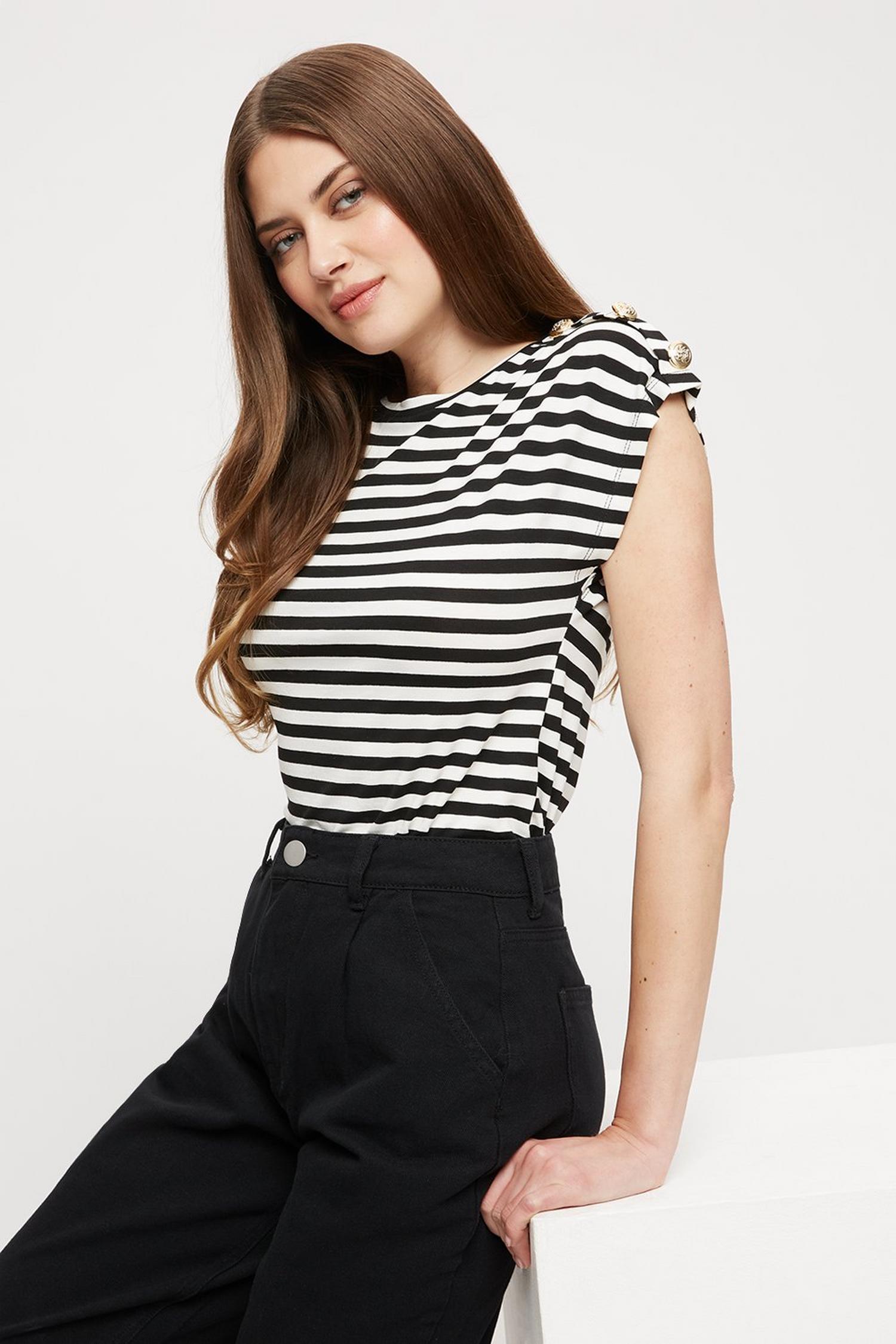 navy and white striped tshirt