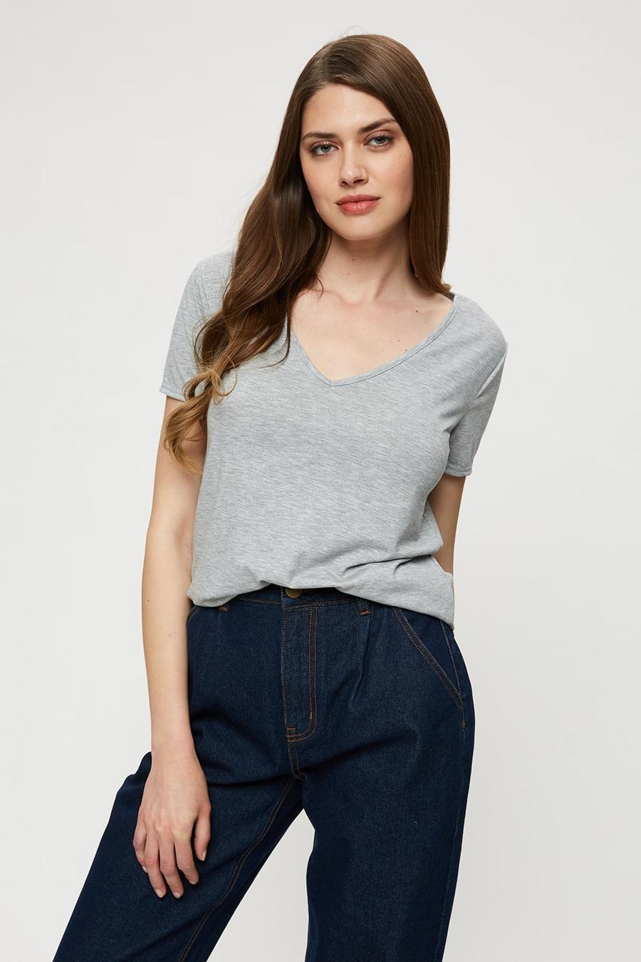 Tall Grey Marl V Neck Relaxed T-shirt