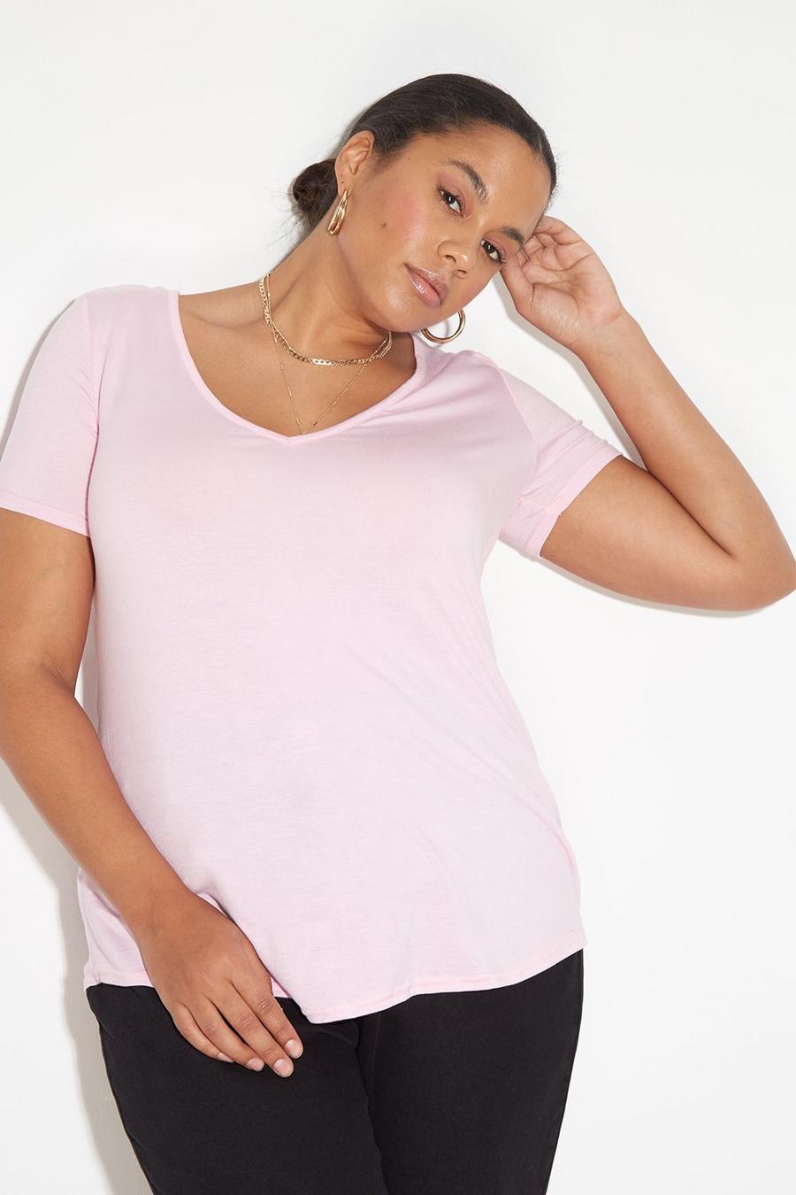 Curve Pink V Neck Relaxed T-shirt