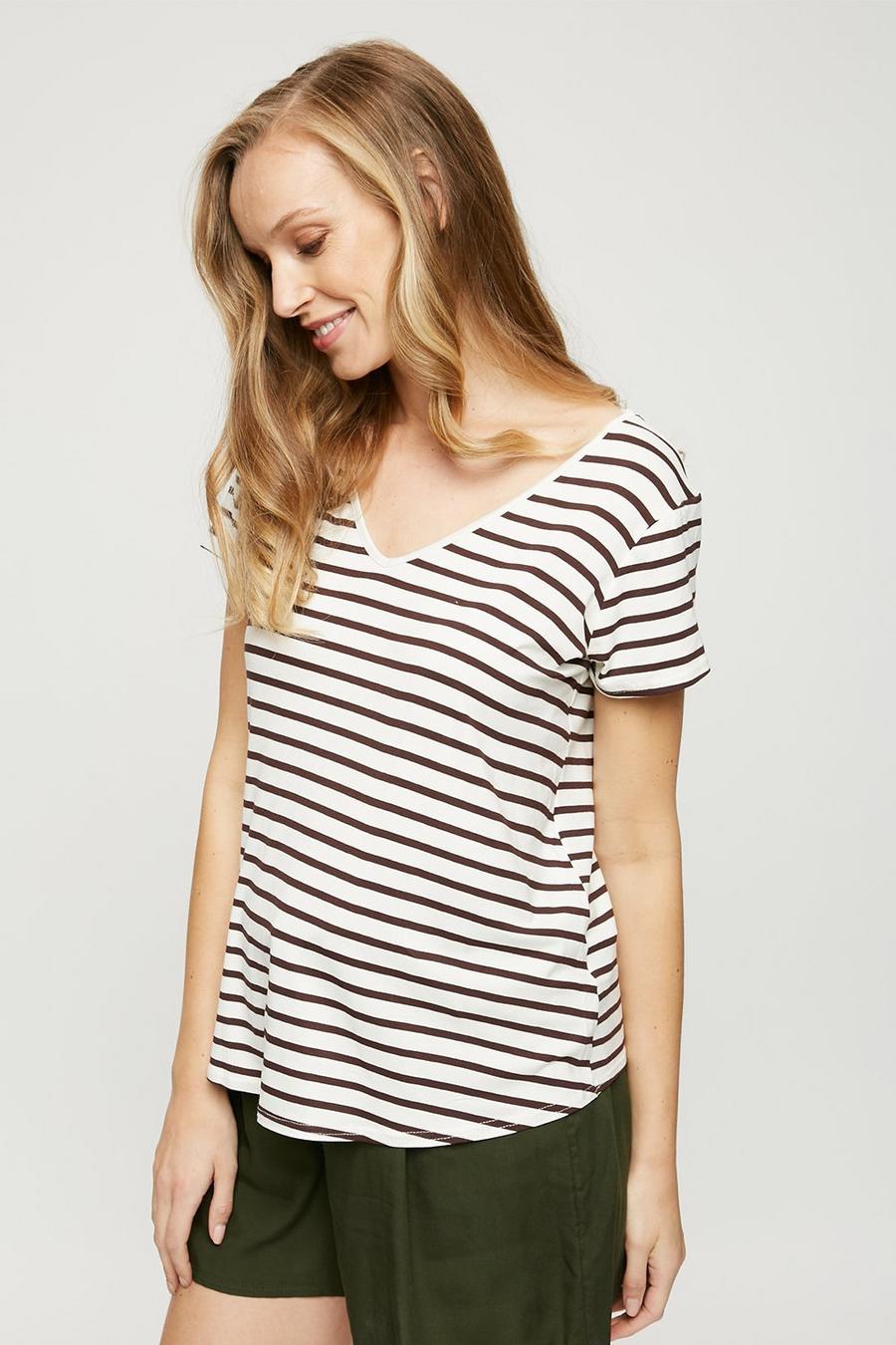 Maternity White Stripe V Neck Relaxed T-shirt