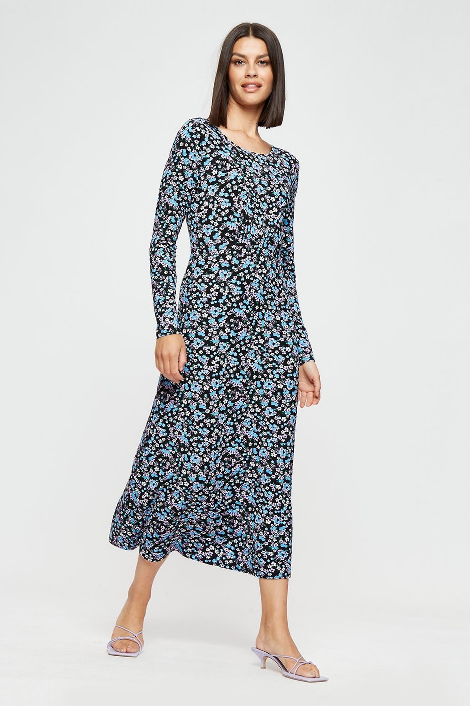 Blue Floral Long Sleeve Empire Midi Dress | Dorothy Perkins UK