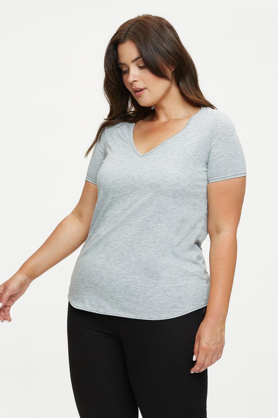 Curve Grey Marl V Neck Relaxed T-shirt 