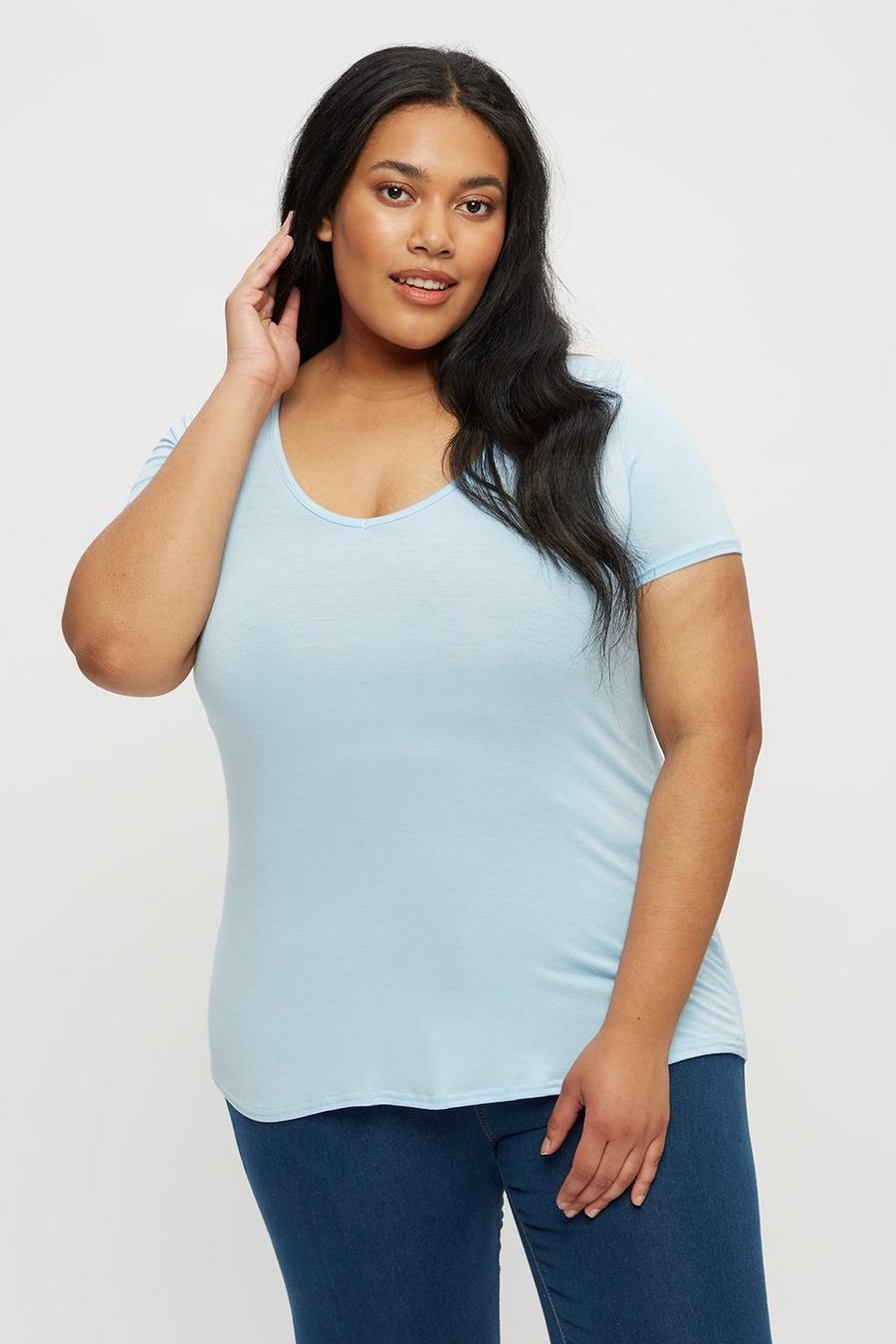 Curve Blue V Neck Relaxed T-shirt 