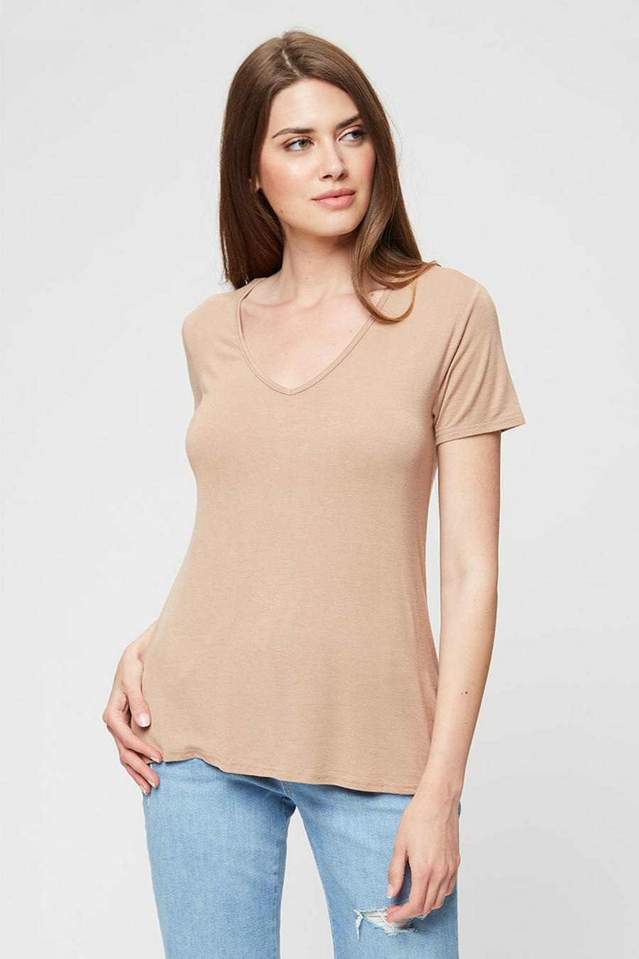 Tall Camel V Neck Relaxed T-shirt