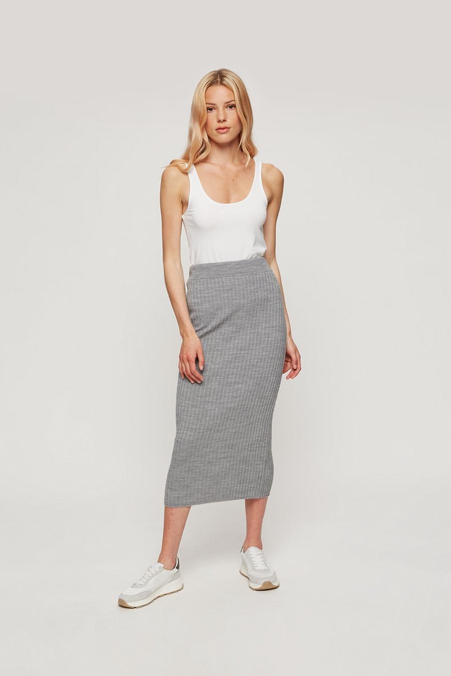 Light Grey Ribbed Midi Skirt