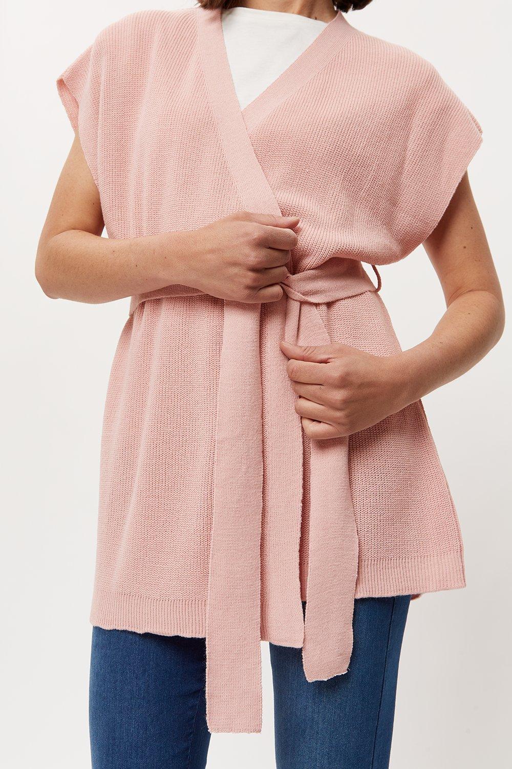 pink sleeveless cardigan