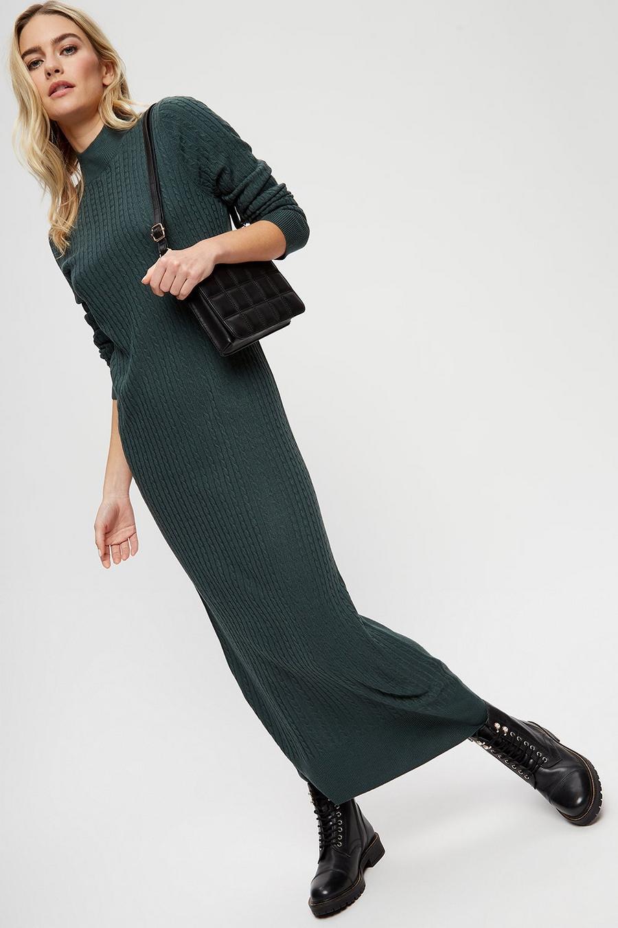 Forest Green Soft Touch Cable Dress