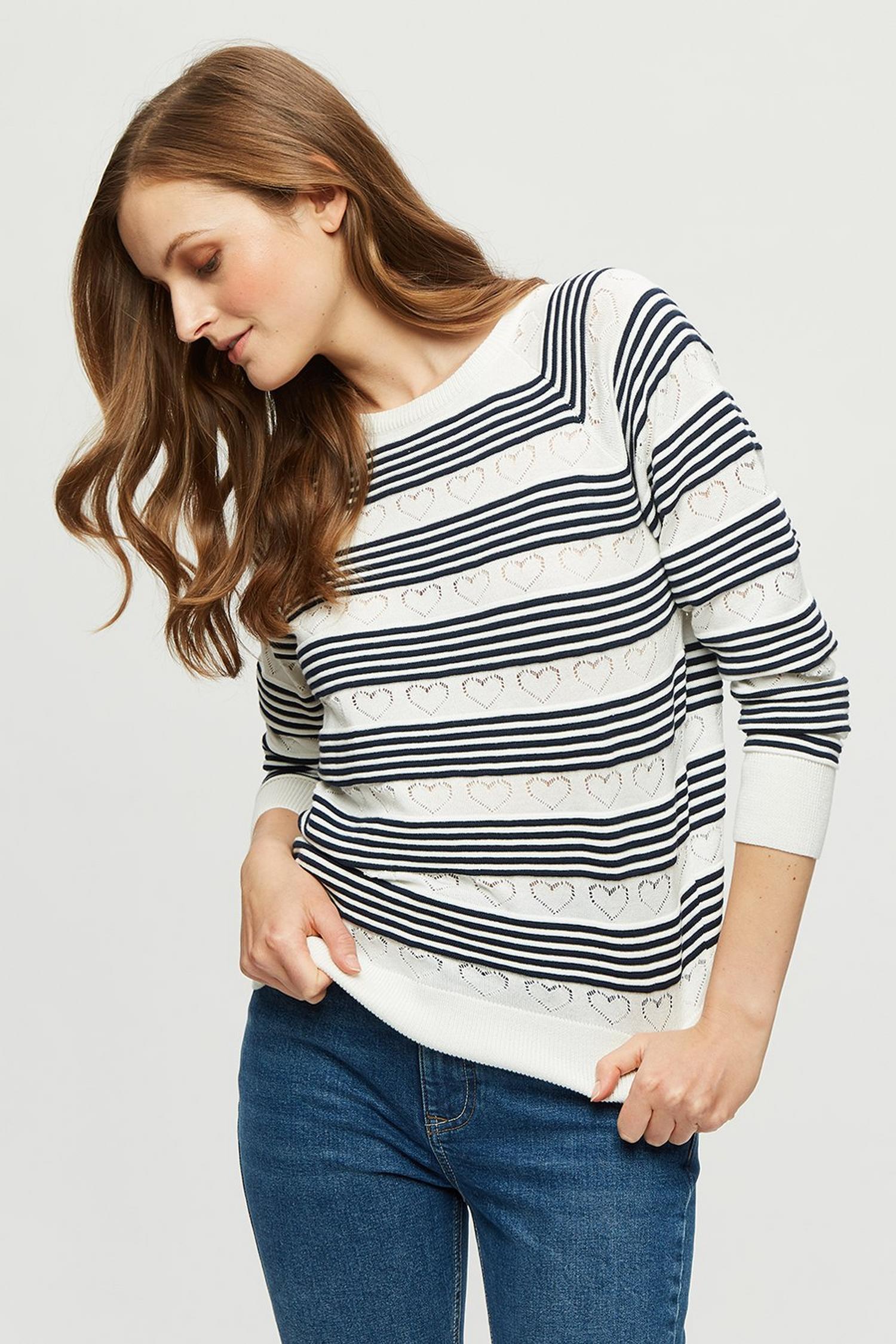 Stripe Heart Pointelle Slash Neck Jumper | Dorothy Perkins UK