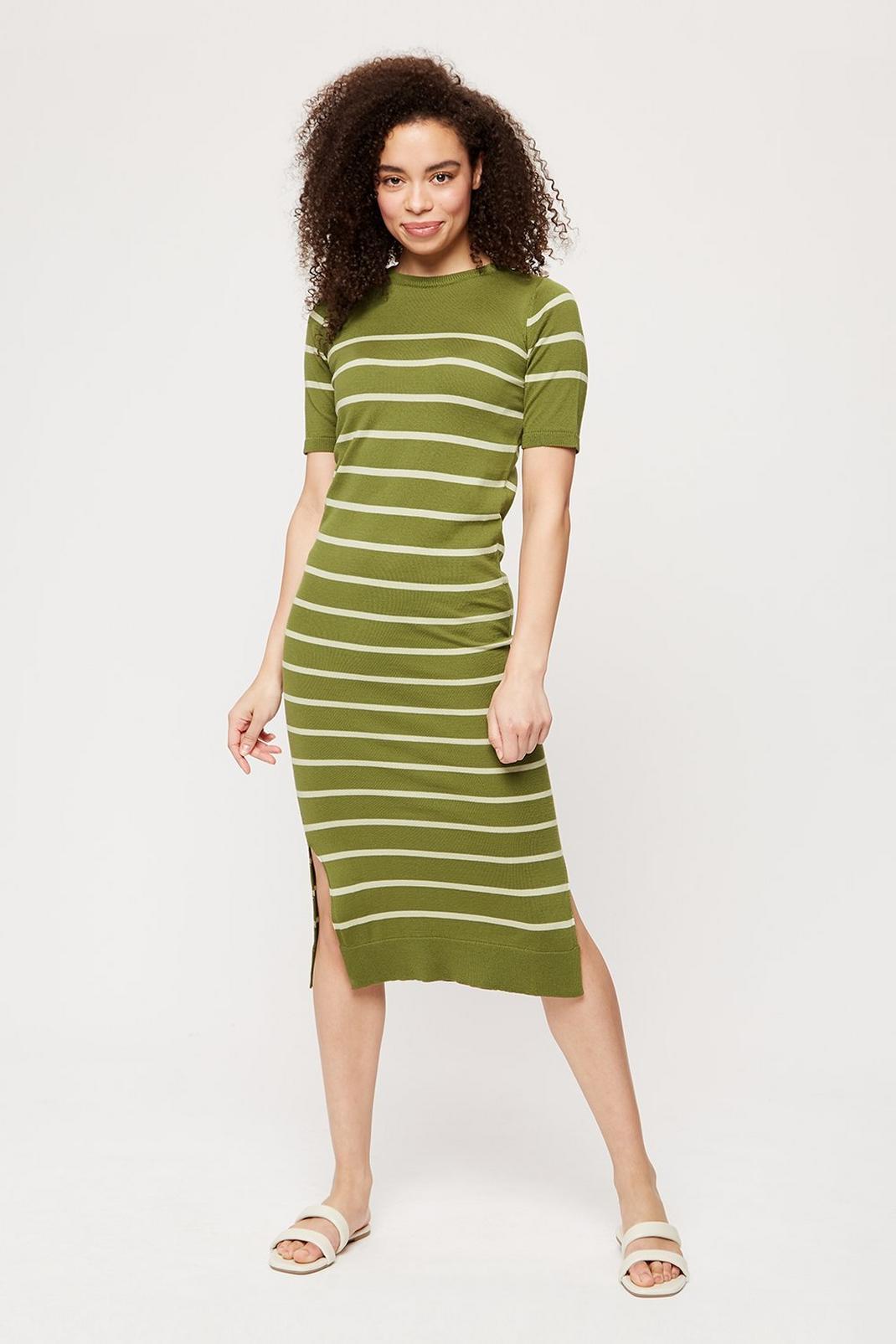 Khaki Ivory Striped Dress image number 1
