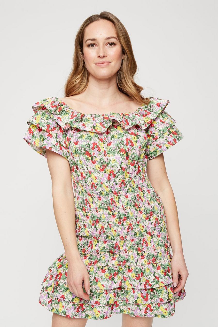 Multi Floral Ruffle Mini Dress