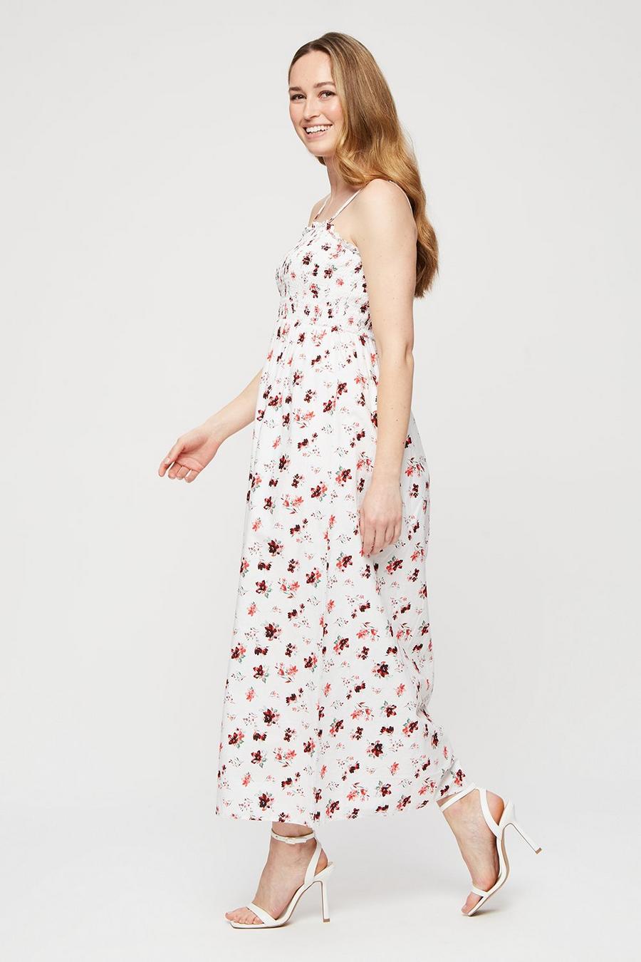Floral Shirred Midi Dress